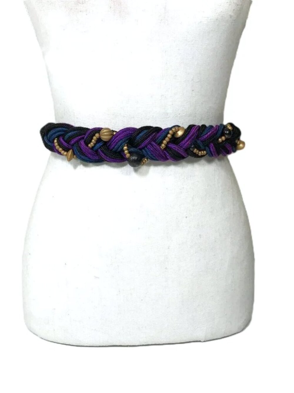 Vintage 90s Y2K Braided Beaded Hip Belt Purple Black M